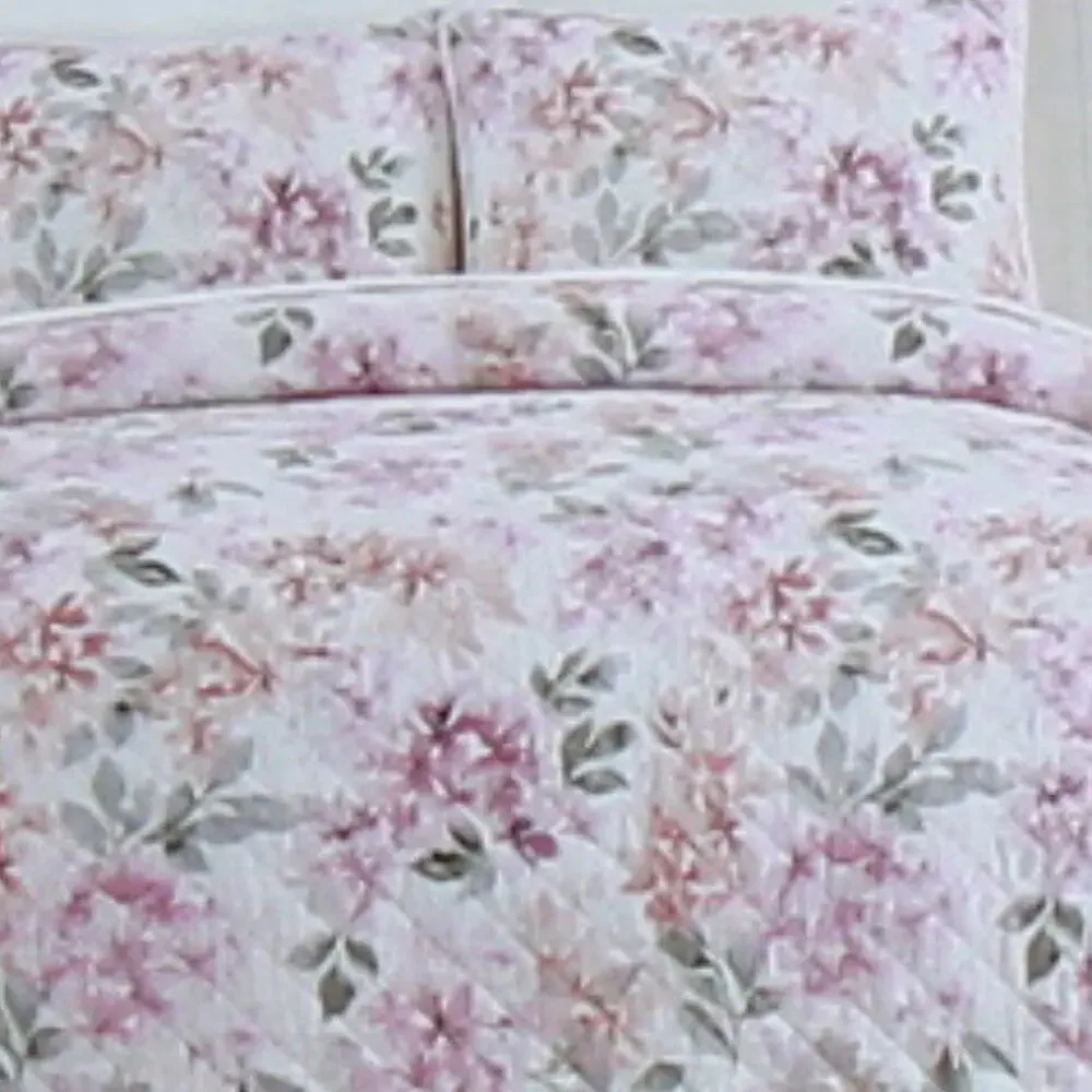 Nicole Miller Home 3 Piece Quilt Set Full/Queen w Shams Floral Print 100% Cotton